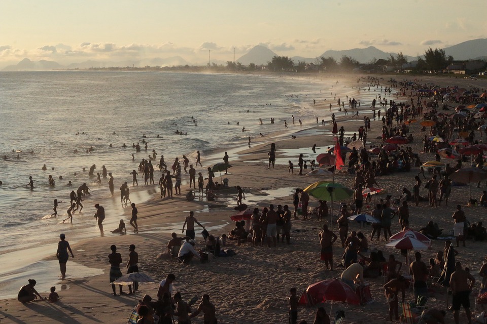Pessoas, Multidão, Praia, Oceano, Ondas, Costa