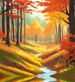 Autumn, Stream, Leaves, Cinemagraph