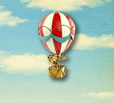 Teddy, Bear, Cute, Hot Air Balloon, Flying, Clouds, Sky