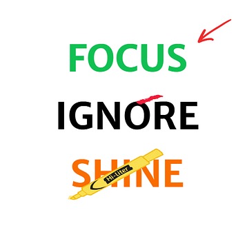Focus. Ignore. Shine. Motivational text to target success trough focus, ignore and shine.