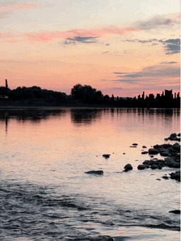 Sunset, River, Water, Reflection, Sky