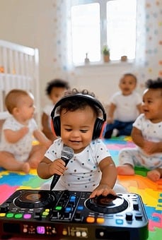 Baby Learning Edm, Baby Dj, Baby Bringing Down The House (cot/crib)