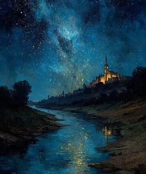 Night, Sky, Church, Stream, Cathedral