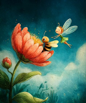 Fairy, Bee, Bell, Flower, Cute, Nature