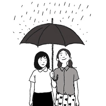 Holding An Umbrella, Girl, Friends