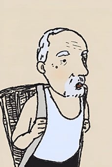 A Old Man Carrying Bamboo Basket