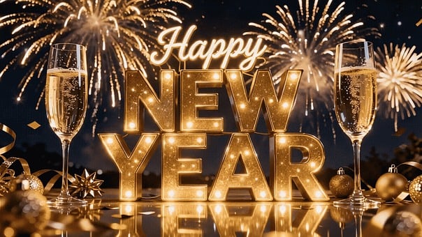 Neujahr, Silvster, Feier, Gruß, Feuerwerk, Party