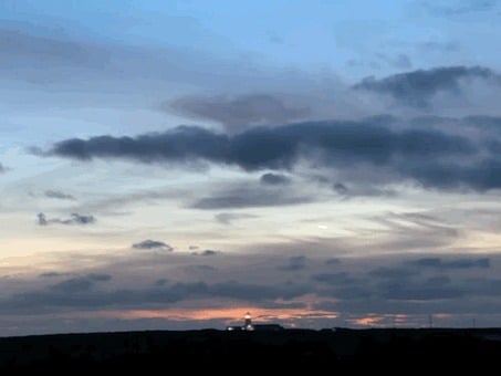 Lighthouse, Distant, Sunset, Clouds
