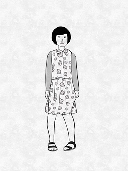 Dance, Shy, Girl, Line Art, Asian