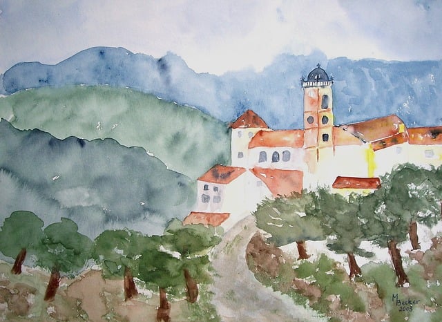 Free abbey painting picture illustration