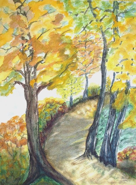 Bäume, Allee, Weg, Herbst, Bunt, Gemälde