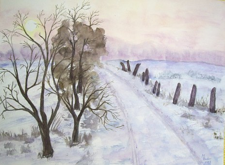 Winter, Weg, Baum, Landschaft, Natur
