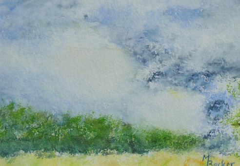 Wolken, Bäume, Landschaft, Gemälde, Bild