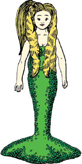 Free mermaid green blond hair illustration