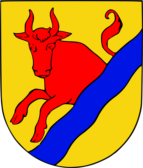 Våbenskjold, Kamme, Rød, Blå, Gul, Bånd