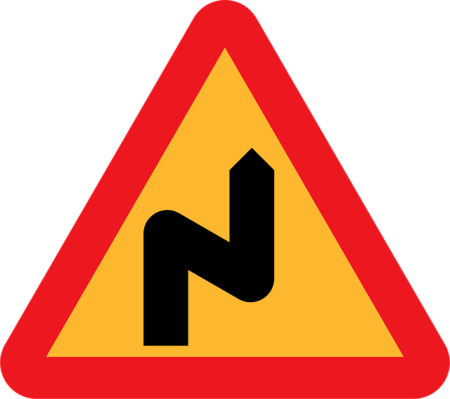 Free double bend to the right double bend roadsign vector
