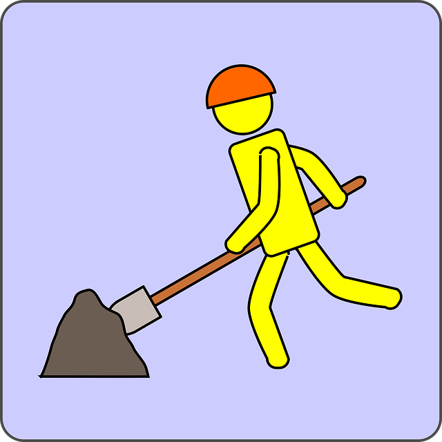 Free shovel worker construction area vector