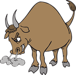 angry, bull, horns