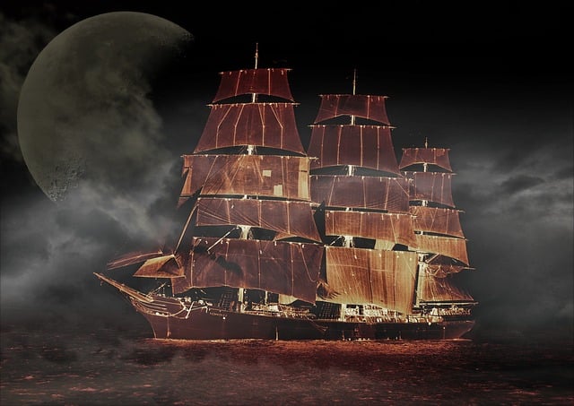 Free sailing ship vessel night sky illustration