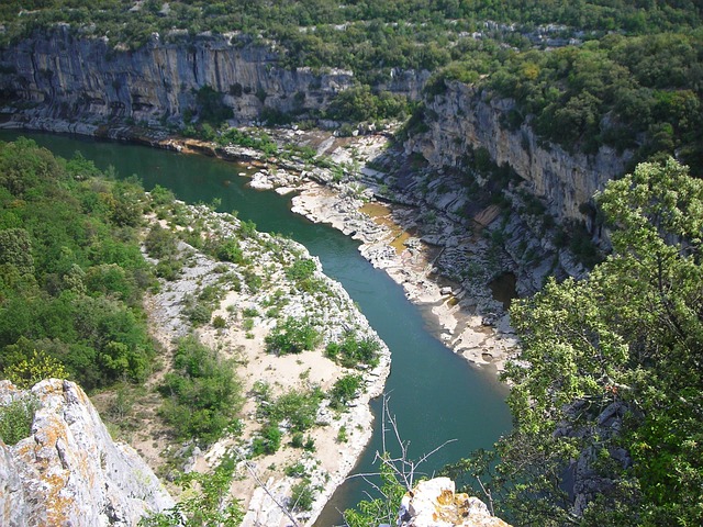 ardeche, flow, france, river course, aerial view, bend, george, canyon