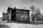 black and white, house, the ruins of the