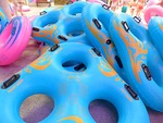 mature, swimming pool, tire slide