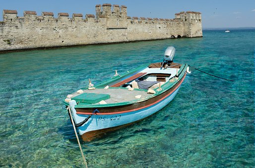 Burgmauer, Mittelalter, Boot, Wasser