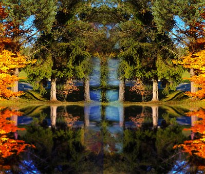 Bäume, Wasser, See, Herbst, Künstlich