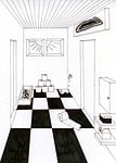 room, vanishing point, litter box
