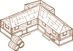 house, farm, barrels