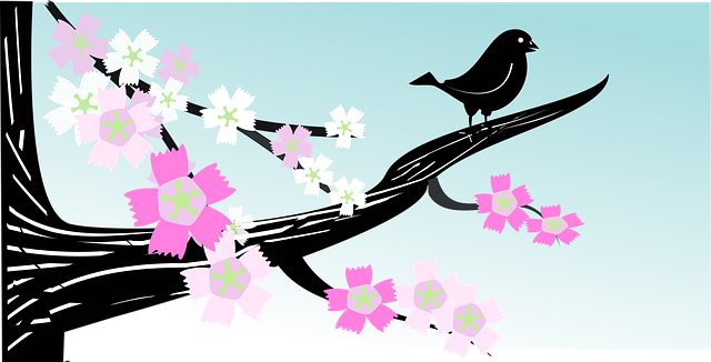 Free bird branch flower illustration