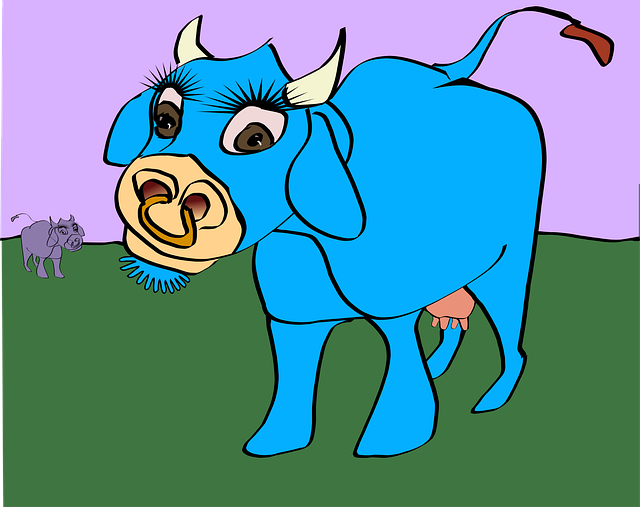 Vaca, Animal, Azul, Natureza, Bonitinho