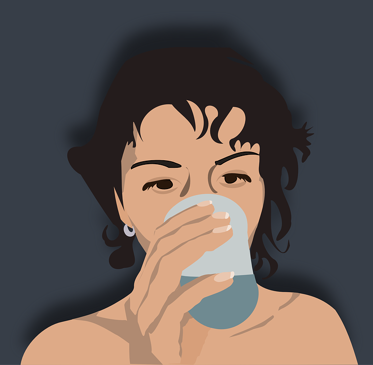 Woman, Drink, Drinking, Glass, Night, Thirst, Water