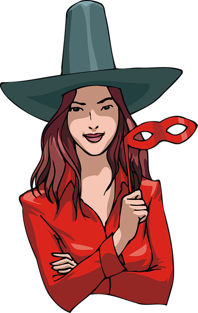 Halloween, Hexe, Maske, Hut, Frau, Rot