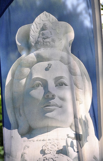 Fahne, Statue, Weiß, Blau, Falten, Blick