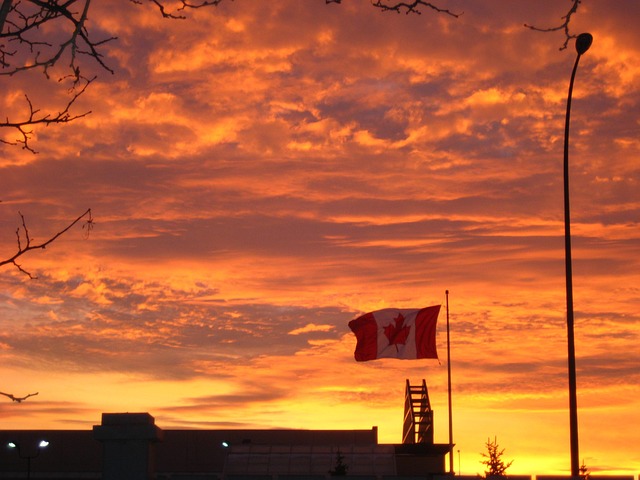 Kanada, Flagge, Sonnenuntergang, Himmel