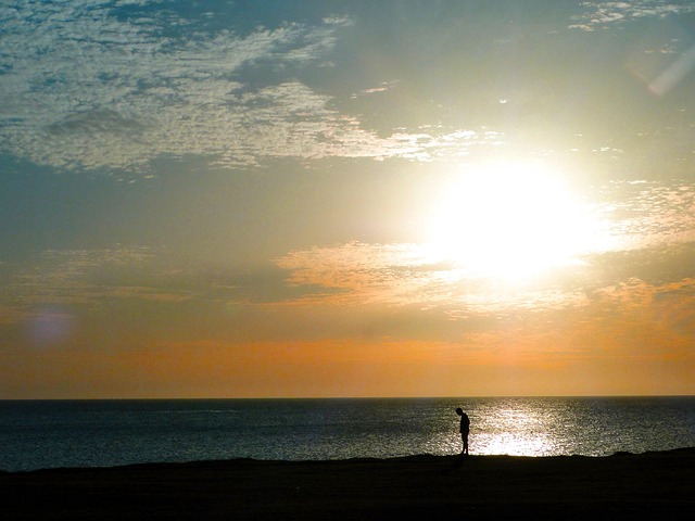 Sonnenuntergang, Himmel, Ernte, Person