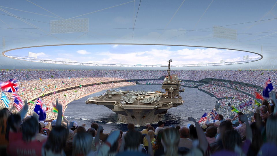 Download Aircraft Carrier, Ship, Football Stadium. RoyaltyFree Stock