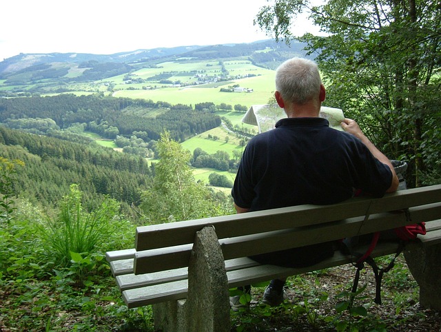 Wandern, Pause, Berg, Bank, Ausblick