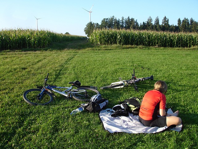 excursion, bicycle trip, races, break, recreation, mountain bikes, meadow, field, to sit
