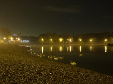 Lago, Agua, Praia, Areia, Costa, Noite