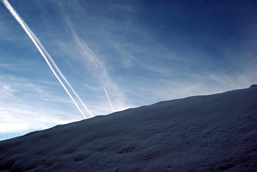 Zimní Krajina, Sníh, Contrails, Nebe
