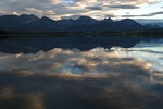 lake, reflections, mountain panorama