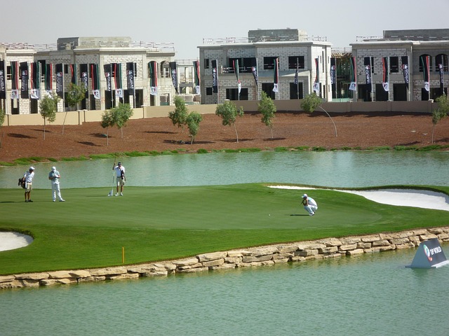 Golf, Dubai, Bandera, Hierba, Curso