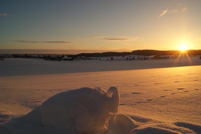 Sonnenaufgang, Natur, Winter, Schneespur