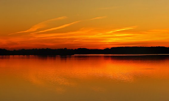 Zonsondergang, Zee, Zon, Rood