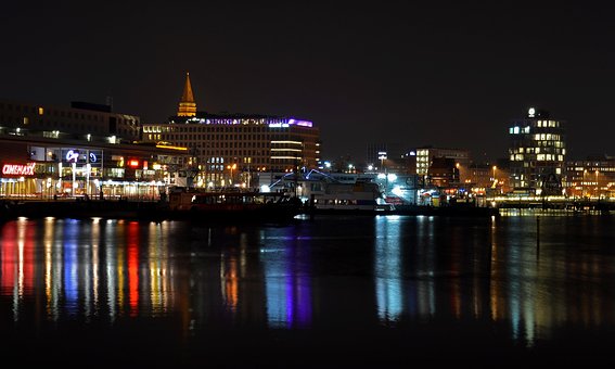Kiel, Bij, Nacht, S Nachts, Stad
