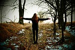 girl, outdoors, trees