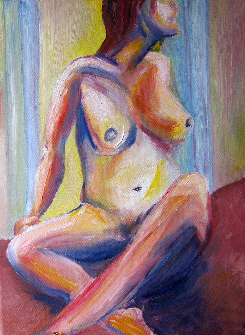 Woman with oil painting artwork — illustrating the intersection of feminine presence and oil painting visual tradition that the bag references