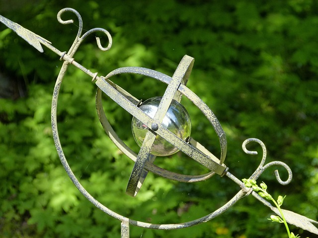 metal, ball, chrome, garden, decoration, reflection, nature, green metal